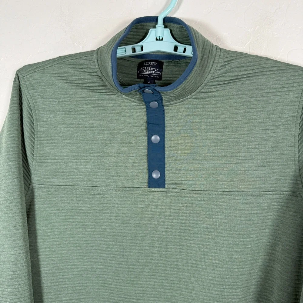 J Crew Sweater Mens XL Green Snap‎ Pullover Ribbed Stretch Preppy Casual